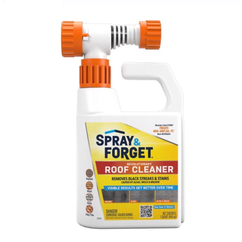 Spray & Forget Super Concentrated Revolutionary Roof Cleaner, 1 Qt. Hose-End Bottle - Cleans Algae, Mold & Mildew Stains, Use on Asphalt, Wood, Slate, Clay & Tile Shingles, Yellow (SF150)