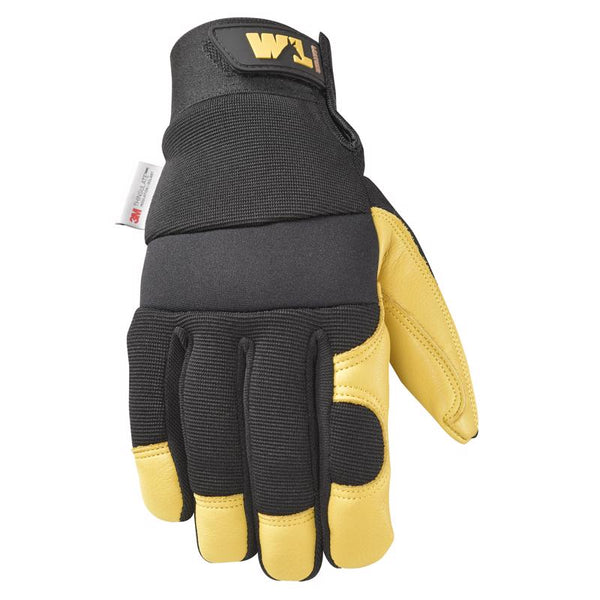 Wells Lamont Grain Cowhide Leather Hybrid Thinsulate Winter Gloves, Large (3233), Black 3233L