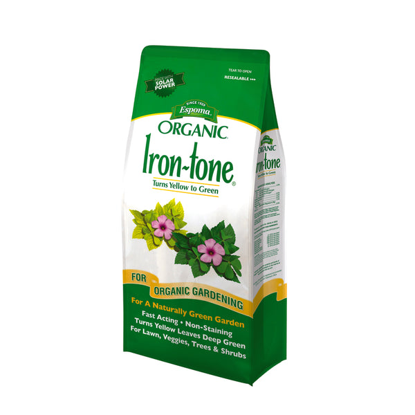 Espoma Organic Iron-Tone 3-0-3 Organic Fertilizer and Plant Food to Help Correct Iron Deficiency (Chlorosis). 5 lb. Bag. Turns Yellow to Green, Non Staining Iron IT5