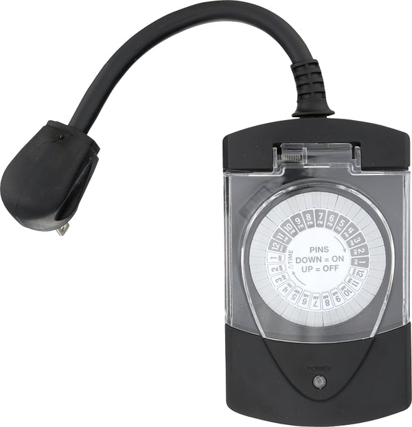 Westek TM1613DOLB Outdoor Grounded Daily Mechanical Timer, Dual Outlet, Black
