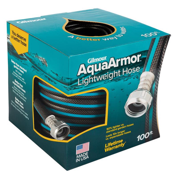 Gilmour 869001-1001 AquaArmor Lightweight Hose 1/2" x 100', 100 Foot, Black/Aqua