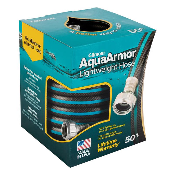 Fiskars Gilmour 869501-1001 AquaArmor Lightweight Hose 1/2" x 50', 50 Foot, Black/Aqua