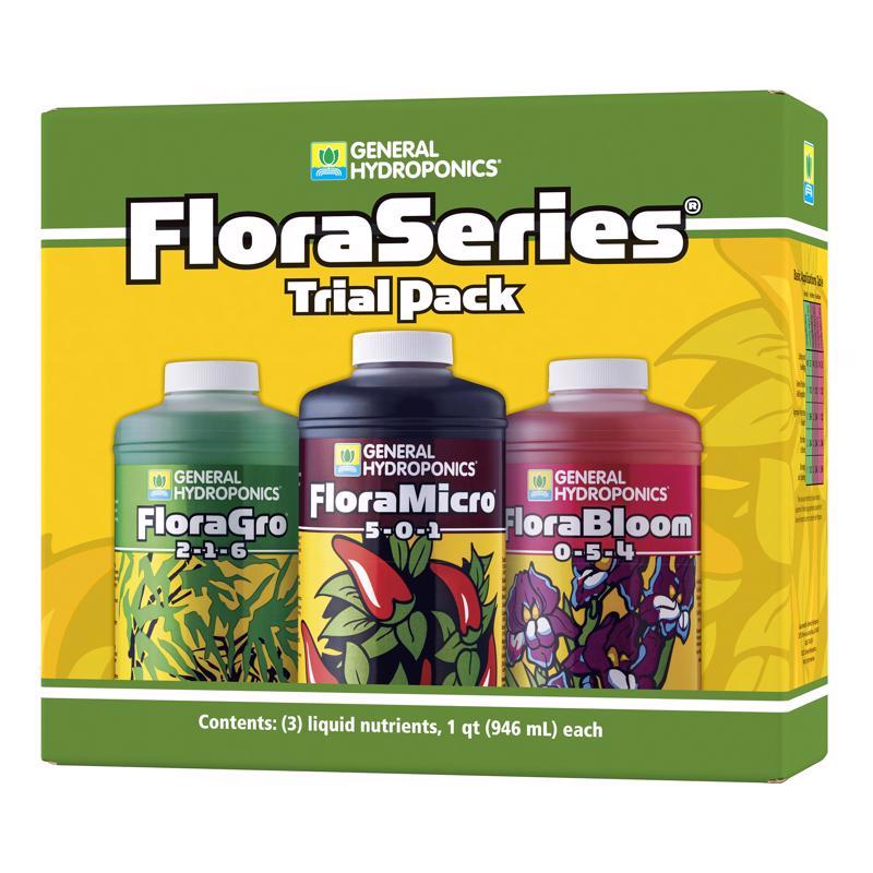 General Hydroponics FloraSeries Hydroponic Nutrient Fertilizer System Trial Pack with FloraMicro, FloraBloom and FloraGro, 1 qt.