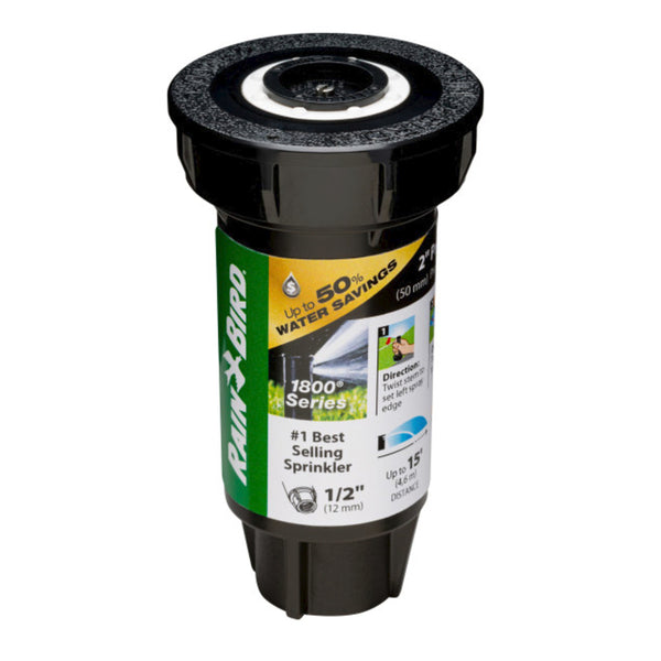 Rain Bird 1802QDSPRS Pressure Regulating (PRS) Professional Pop-Up Sprinkler MISTUB-1S Drip Irrigation Flexible Mister, 360° Full Circle Pattern, 12" Length, 1' -3' Spray Distance, Black