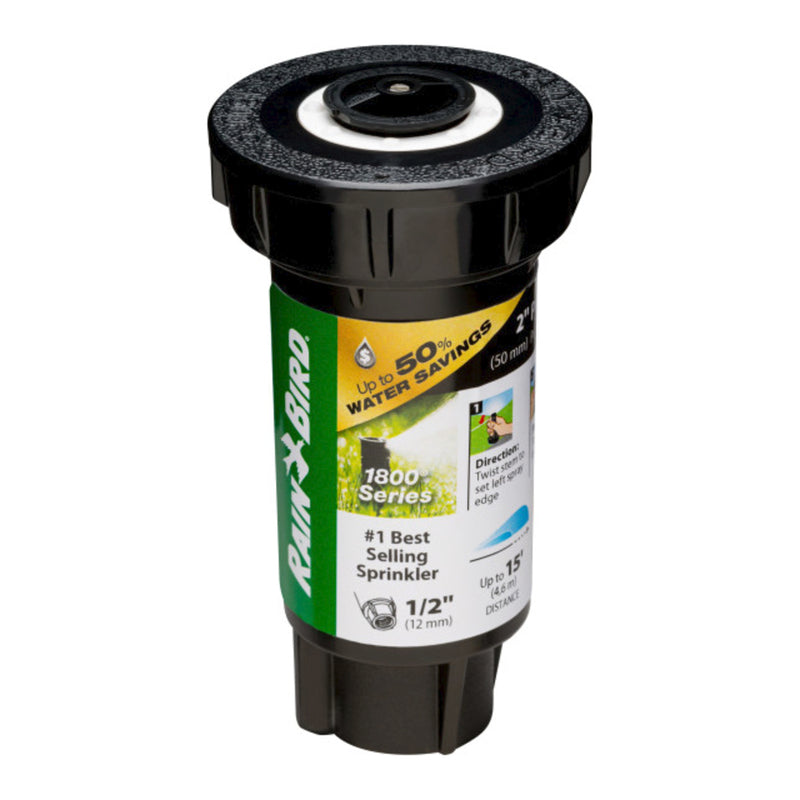 Rain Bird 1802HV15PR Pressure Regulating (PRS) Professional Pop-Up Sprinkler MSDSSTK Drip Irrigation Down Spray on Riser Stake, 360° Full Circle Pattern, Black