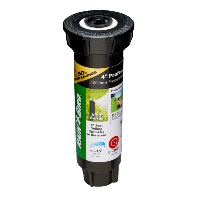 Rain Bird 1800 1804HV15PR Pressure Regulated Pop-Up Sprinkler, 1/2 in Connection, FNPT, 4 in H Pop-Up, 15 ft