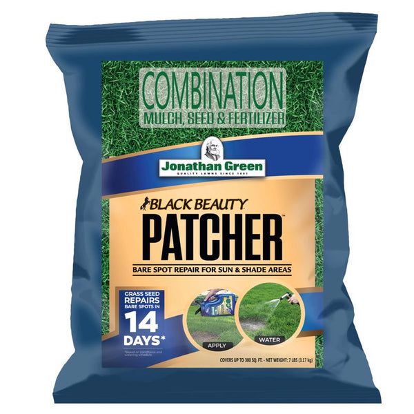 Jonathan Green (10451) Black Beauty Patcher Lawn Bare Spot Repair for Sun & Shade Areas - Cool Season Grass Seed, Fertilizer, & Mulch (7 lb)