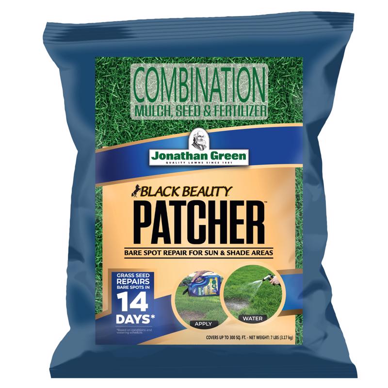 Jonathan Green (10451) Black Beauty Patcher Lawn Bare Spot Repair for Sun & Shade Areas - Cool Season Grass Seed, Fertilizer, & Mulch (7 lb)