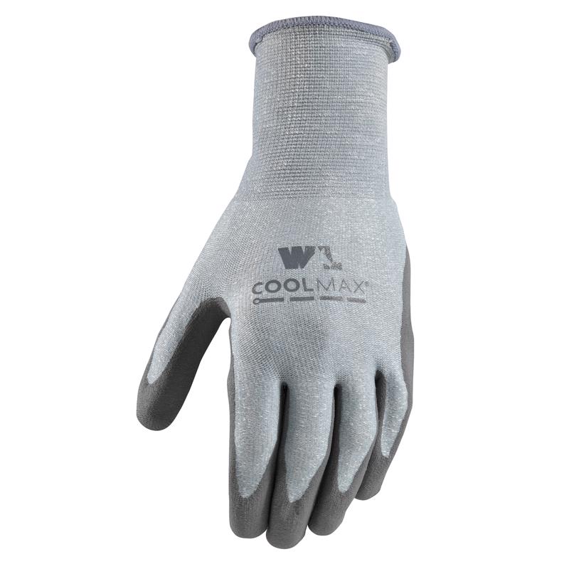 Wells Lamont Men's COOLMAX PU Coated Work Gloves, Large (499L) , Grey