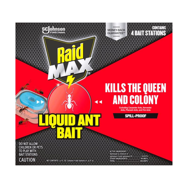 Raid Max Liquid Ant Bat; Kills Ants Where They Breed, for Indoor and Outdoor Use; 4 Bait Stations 2434