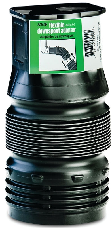 Flex-Drain ADP53202 Downspout Adaptor, Landscaping Drain Pipe Adapter 2 by 3 by 4-Inch,Black