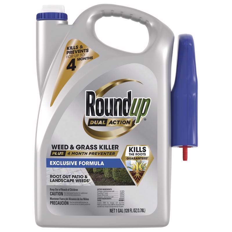Roundup Dual Action Weed and Grass Killer Plus 4 Month Preventer, for Patios and Landscapes, Kills Down to The Root, Rainproof in As Fast As 30 Minutes, 1 gal.