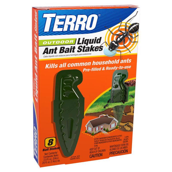 TERRO T1813 Outdoor Ready-to-Use Liquid Ant Bait Stake Killer Trap - Kills Common Household Ants - 8 Pcs