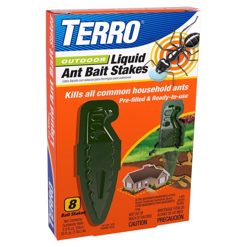 TERRO T1813 Outdoor Ready-to-Use Liquid Ant Bait Stake Killer Trap - Kills Common Household Ants - 8 Pcs