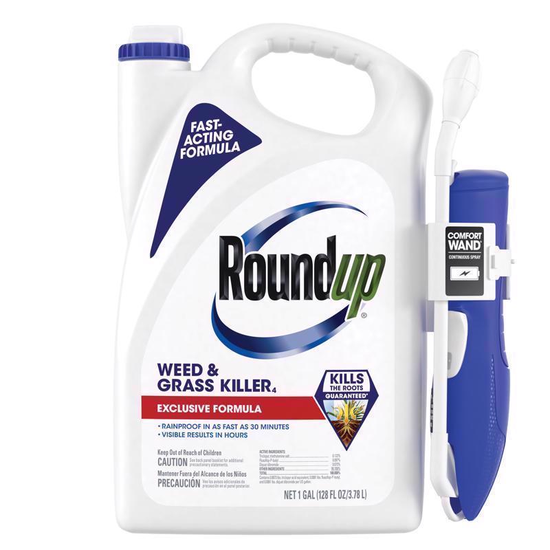 Roundup Weed & Grass Killer₄ with Comfort Wand, Use in and Around Flower Beds, Trees, and Driveways, 1 gal.