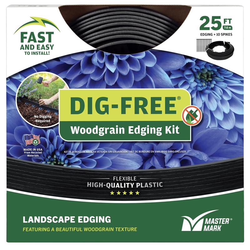 MASTER MARK DIG-Free Landscape Edging, 1.5 in. Tall Plastic Garden Boarder, 25 ft. Kit with 10 Anchoring Stakes, Black