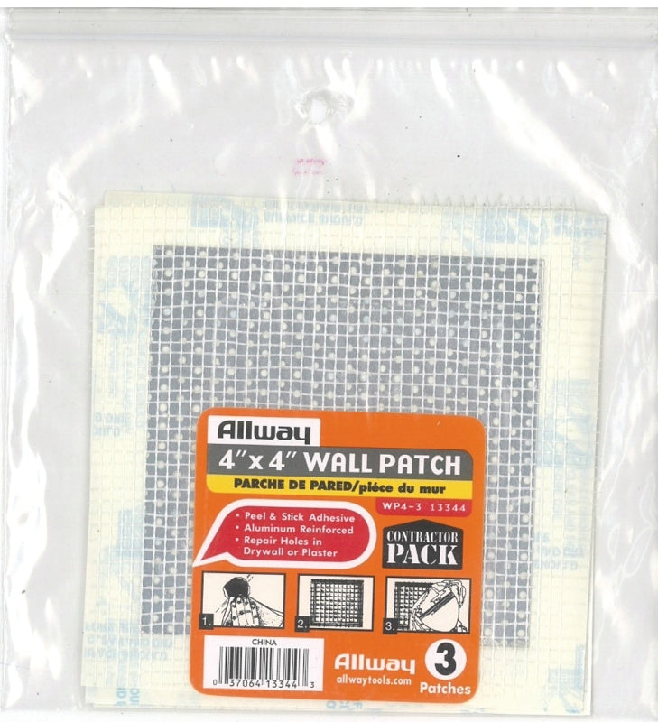 ALLWAY WP4-3 Self-Adhesive Mesh Drywall Patches, 4" X 4", 3 Pack