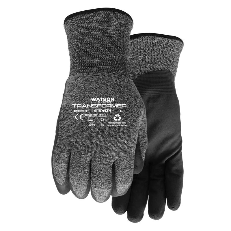 Watson Gloves Stealth Transformer Sustainable Winter Work Gloves - Warm, Crinkle Latex Palm, Extended Seamless Knit Wrist