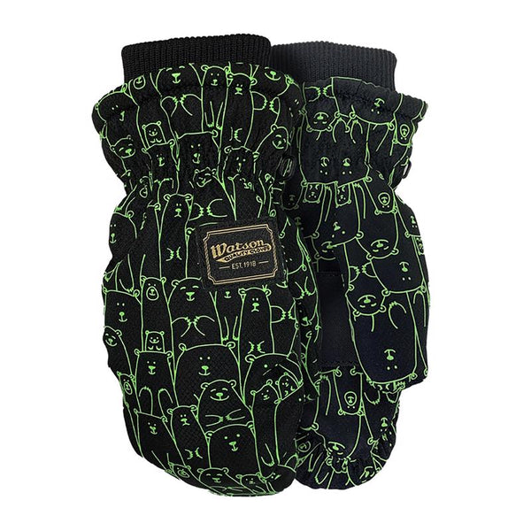 Watson Gloves L'il Bear Kids Sustainable Winter Mitt Glove for Boys & Girls - Warm Eco Thinsulate, Water Resistant, Windproof, Snow, Ski, Children Gloves (Green) 9592G-XS