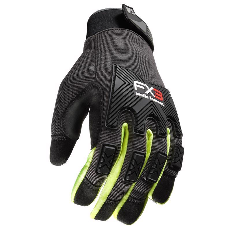 Wells Lamont Men’s FX3 Impact Protection Gloves with D30 Impact Protection, X-Large (7861XL), Black, Hi-viz Yellow