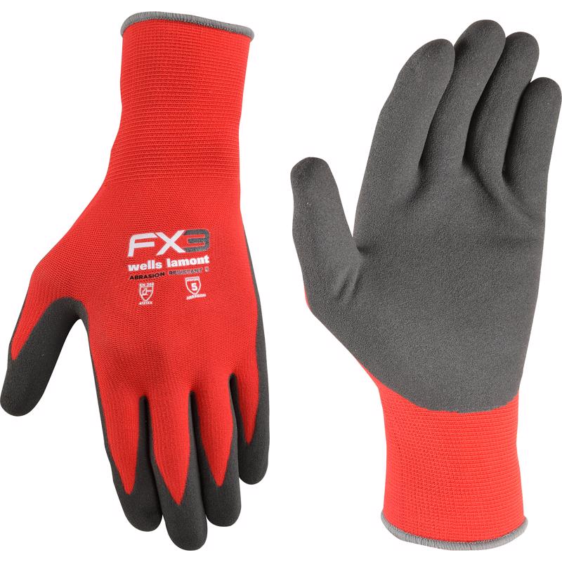 Wells Lamont Men's FX3 Nitrile Gloves, Coated Grip Work Gloves, Red, Medium (448M-600)