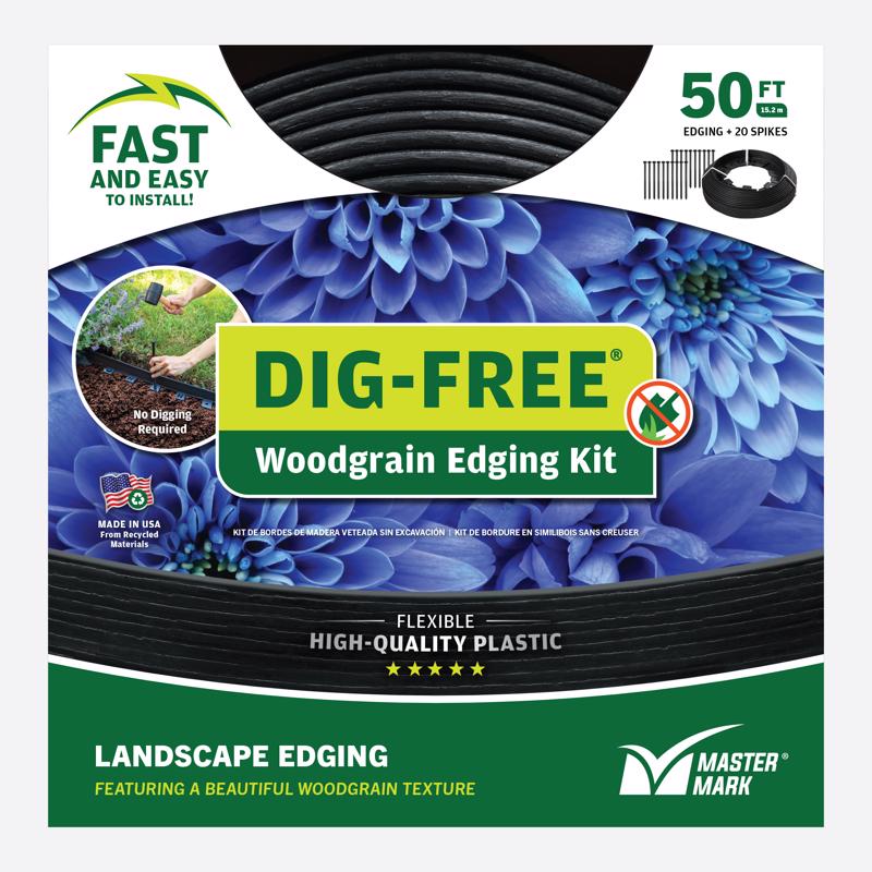 MASTER MARK DIG-Free Landscape Edging Border, 1.5 in Tall Plastic Garden Edging Border, 50 ft. Kit with 20 Anchoring Spikes, Black