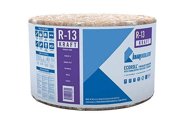 GUARDIAN BUILDING PROD KR94E/Takfiberglass Ecoroll Fiberglass Insulation, Series: Ecoroll, Kraft Faced, R13 R Value, 3-1/2 In Thickness, 15 In Width, 32' Length, 40 Sq' Coverage, Brown, Standards: Greenguard Certified, Leed Eligible
