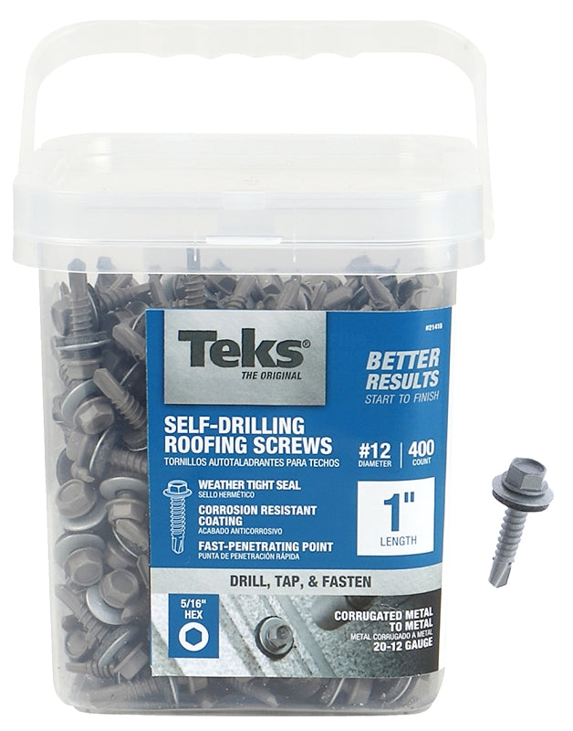 Teks #12 x 1 in. HEX Washer Head Drill PT Metal-to-Metal Roofing Screws 400CT