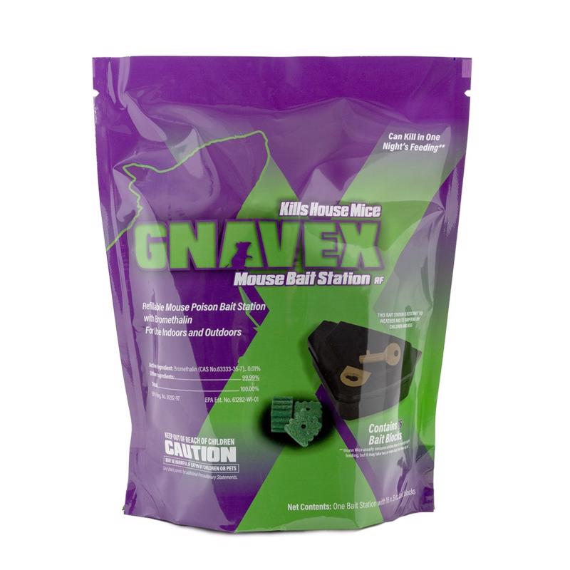 Gnavex Mouse Bait Station RF 16ct with 16 Bromethalin Bait Blocks for Effective Indoor and Outdoor House Mouse Control