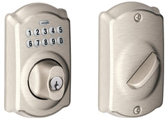 Schlage BE365 V CAM 619 Camelot Keypad Deadbolt, Electronic Keyless Entry Lock, Satin Nickel
