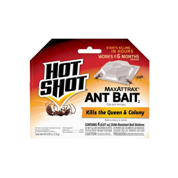 Hot Shot MaxAttrax Ant Bait, 0.07 oz Bait Stations, 4 Count, 1 Pack 2040W