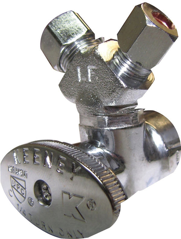 Plumb Pak PP2902VLF 3-Way Stop Valve, 1/2 X 3/8 X 1/4 in, Fip X Compression, Chrome Plated