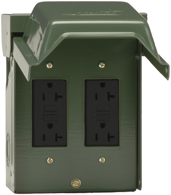 MIDWEST U012010GRP 2GFI Backyard Power Outlet 2-20 Amp Backyard Outlet with GFCI Receptacles Green Outdoor Metal Enclosure with two 20A Duplex GFI receptacles Sold factory assembled