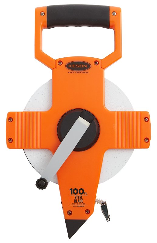 Keson NR18100 Nylon Coated Steel Blade Measuring Tape with Zero Point at Tape End and Hook End (Graduations: ft., in. 1/8), 100-Foot