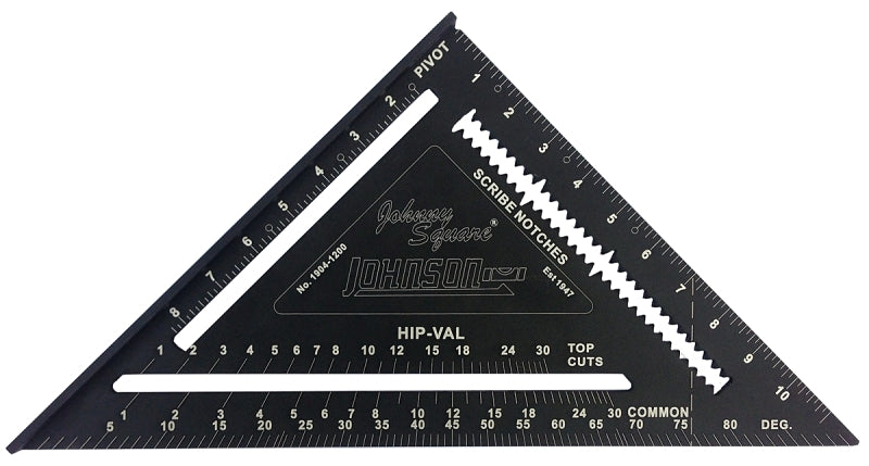 Johnson Level & Tool 1904-1200 Johnny Square Professional Easy-Read Aluminum Rafter Square, 12", Black, 1 Square