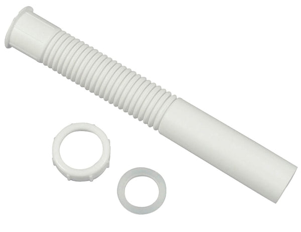 Danco 51068 Universal Flexible Tailpiece Extension With High Line Captured nut, 1-1/2 In, Slip Joint, Plastic, 12 In L, 1-1/2" x 12", White