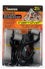 KEEPER 05715 6' x 1" Cam Buckle Motorcycle Tie-Down, 2 Pack", black, large