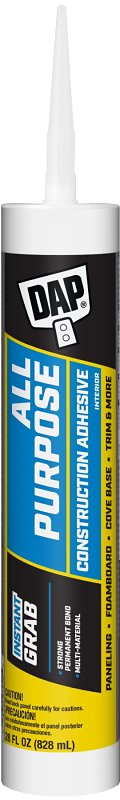 DAP 27502 All Purpose Acrylic Latex Construction Adhesive, 28 Oz, Tube, 20 Min Drying, Paste, Very Slight Ammonia, 28 FL OZ