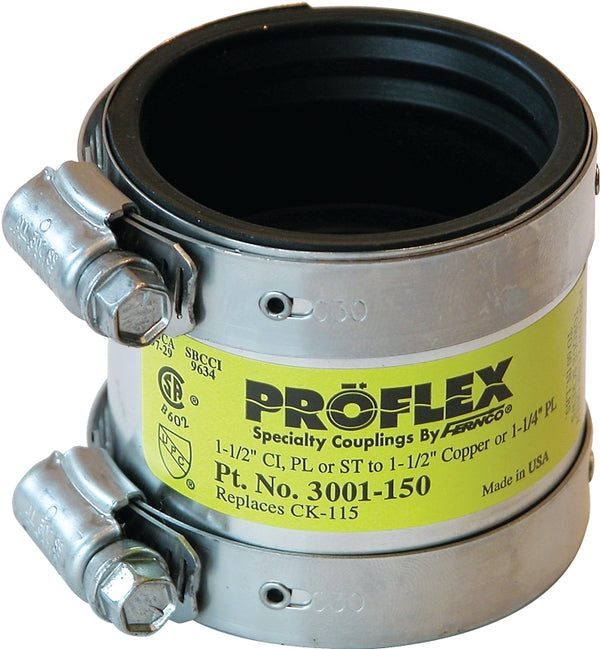 Fernco PROFLEX P3001-150 Shielded Pipe Coupling for Cast Iron, Plastic, or Steel to Copper Plumbing Connections