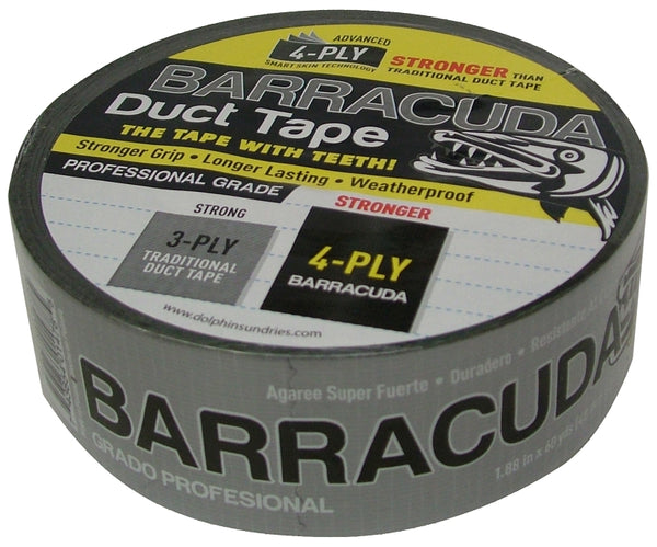 Blue Dolphin TPDUCTBARABLK TP BARA BLK Silver W/Black Backing Pro Barracuda Duct Tape 2", 60 yd L x 1.88 in W, Multi