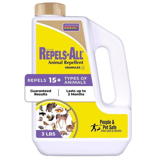 Bonide Repels-All Animal Repellent Granules, 3 lbs. Ready-to-Use Deer & Rabbit Repellent, Deter Pests from Lawn & Garden 23614