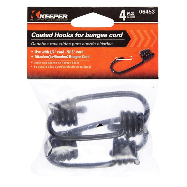 KEEPER 06453 Vinyl Coated Steel Bungee Hooks for Cord Size 1/4"-5/16", 4 Pack