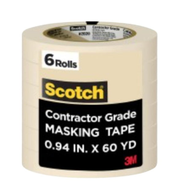 Scotch Contractor Grade Masking Tape 1 Inch Wide, 6 Rolls 2020-24EP6