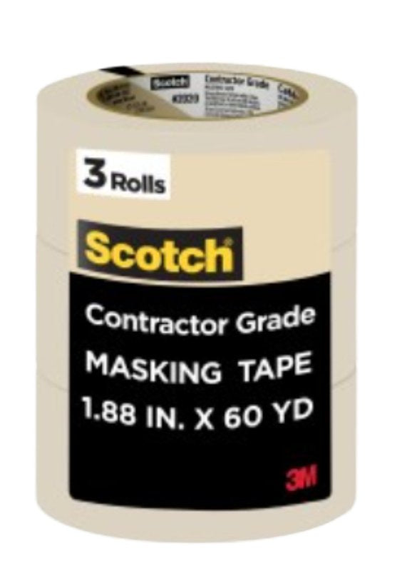 Scotch Painter's Tape Contractor Grade Masking Tape, 3 Rolls, 1.88 in x 60.1 yd, Holds to Surfaces For Up to 3 days, Removes Easily Without Leaving Sticky Residue, Interior & Exterior Use (2020-48EP3)