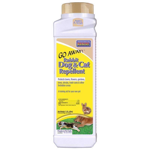 Bonide Go Away! Rabbit, Dog, & Cat Repellent Granules, 1 lb Ready-to-Use, Keep Dogs off Lawn, Garden, Mulch & Flower Beds 870