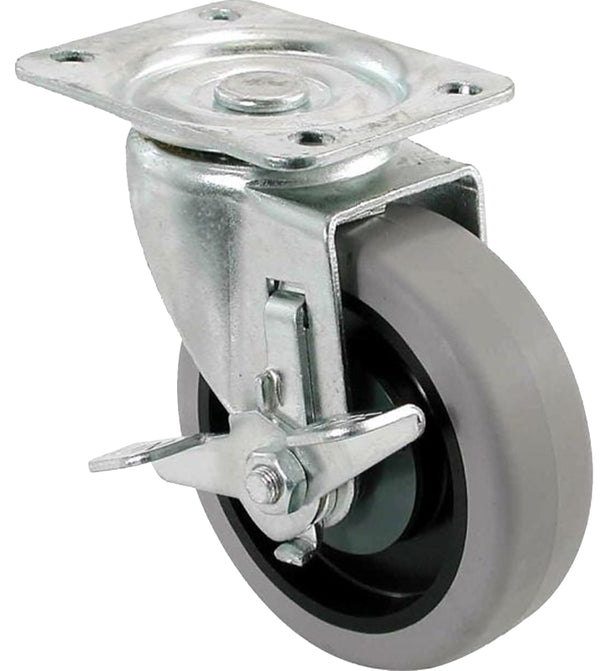 Shepherd Hardware 9736 400 Series 4-Inch Swivel Plate Caster, Rubber Wheel with Brake, 250-lb Load Capacity