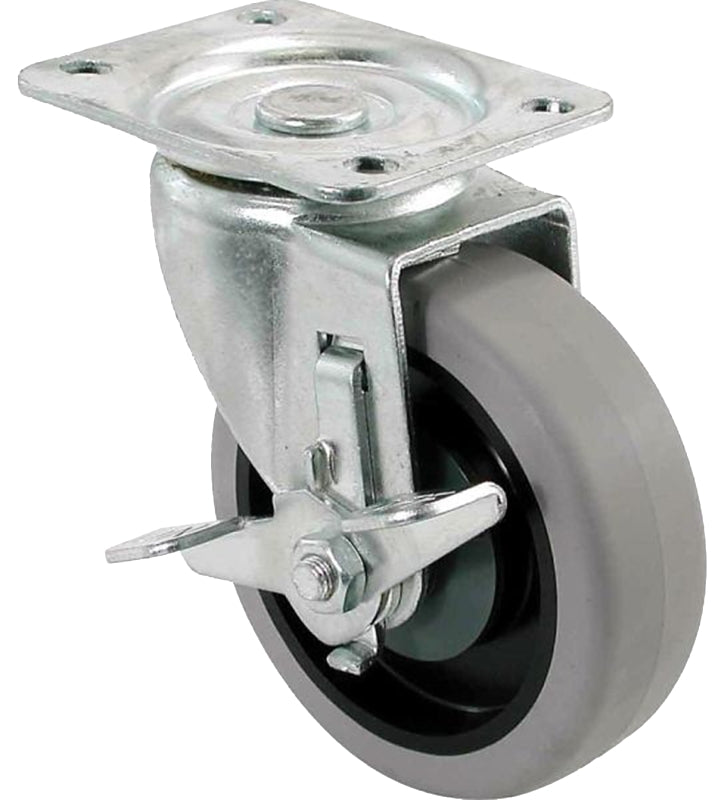 Shepherd Hardware 9736 400 Series 4-Inch Swivel Plate Caster, Rubber Wheel with Brake, 250-lb Load Capacity