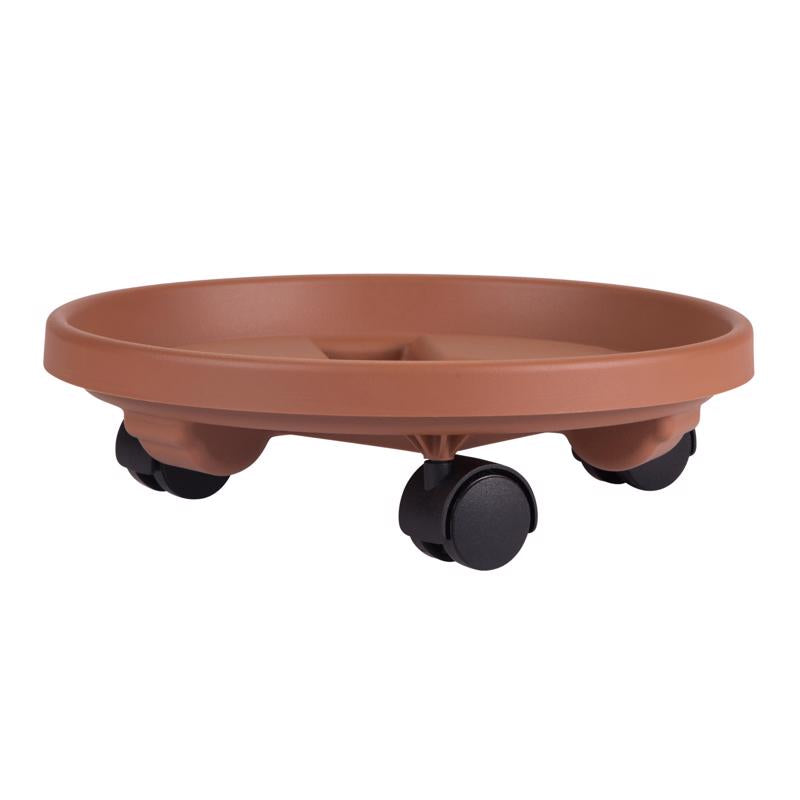 Bloem Round Planter Caddy with Wheels: 12'' - Terra Cotta - Durable Plastic Dolly, 360 Degree Wheel Movement, for Indoor and Outdoor Use, Gardening, 75 lb Capacity