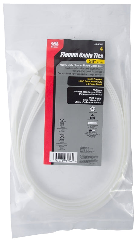 ECM INDUSTRIES LLC 49-436P Plenum Cable Ties, Heavy-Duty, 36-in, 4-Pk. - Quantity 1