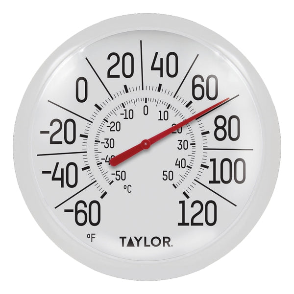 Taylor Big & Bold Indoor Outdoor Dial Thermometer, Decor for Patio, Pool, or Garage, 8.5 Inch, White Bezel 5650